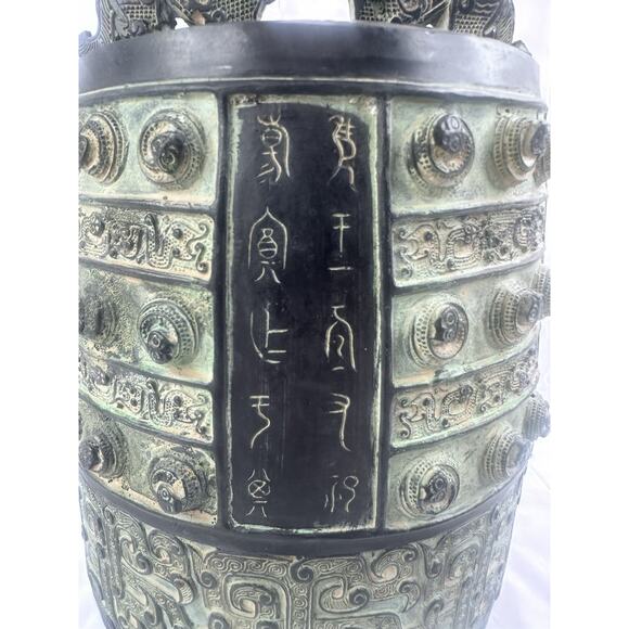 Antique Chinese Dynasty Bronze Ware Xizhou 2 Dragon Ear Clock Bell Zhong statue - Picture 5 of 9